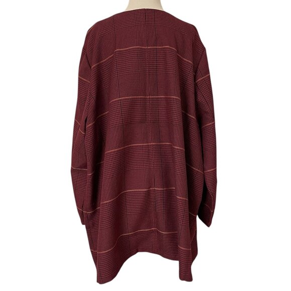 NWOT Laurie Felt Zoe Plaid Wrap Coat in Burgundy with Fringe Trim, Size 3x - Picture 4 of 11